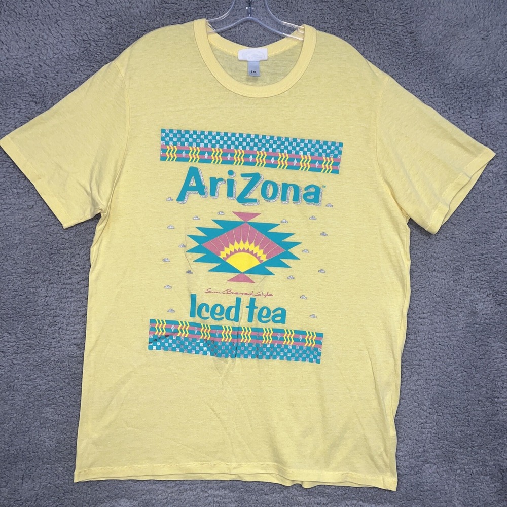 VTG AriZona Iced Tea T Shirt Men 2XL XXL Yellow Single Stitch Drink Tee 90s